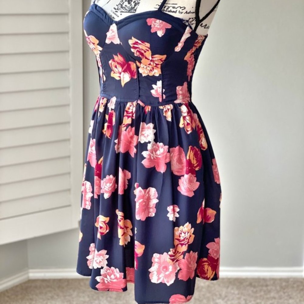 BAND of Gypsies Navy Floral Corset Dress